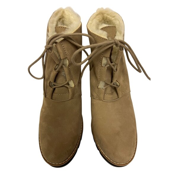 Eileen Fisher Alphine Women's Boot Bootie Shearling Wedge Sand Tan Size 9.5 - Picture 4 of 12
